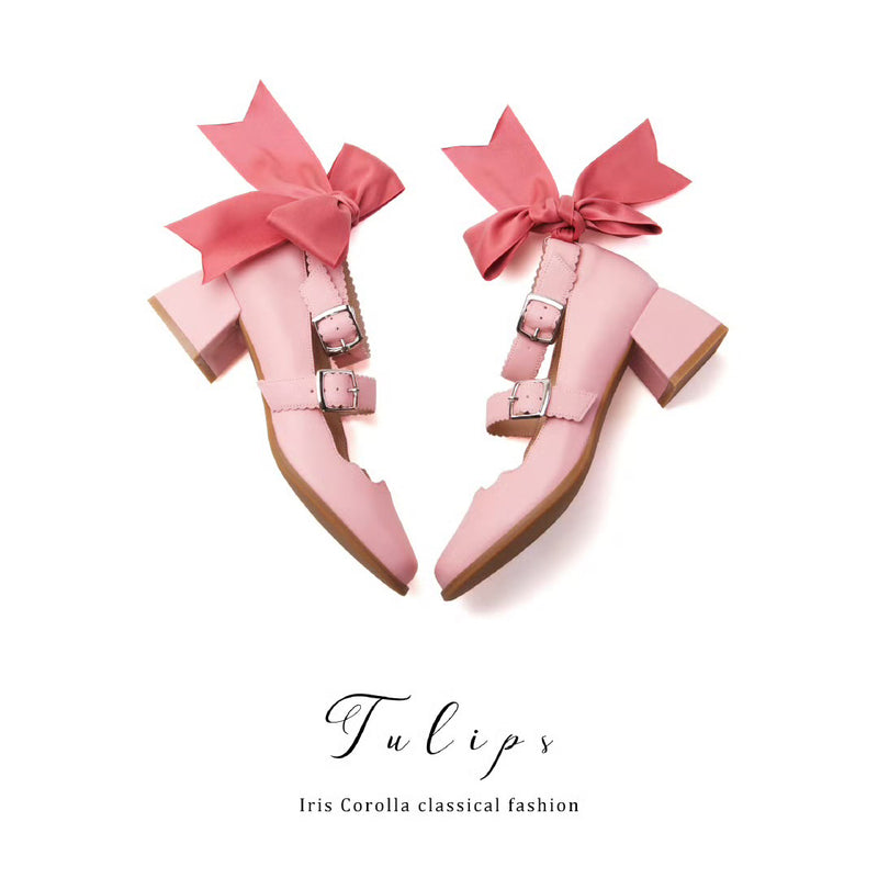 Tulip Ribbon Mary Jane Pumps - Pink[2025年4月下旬-5月中旬発送予定]