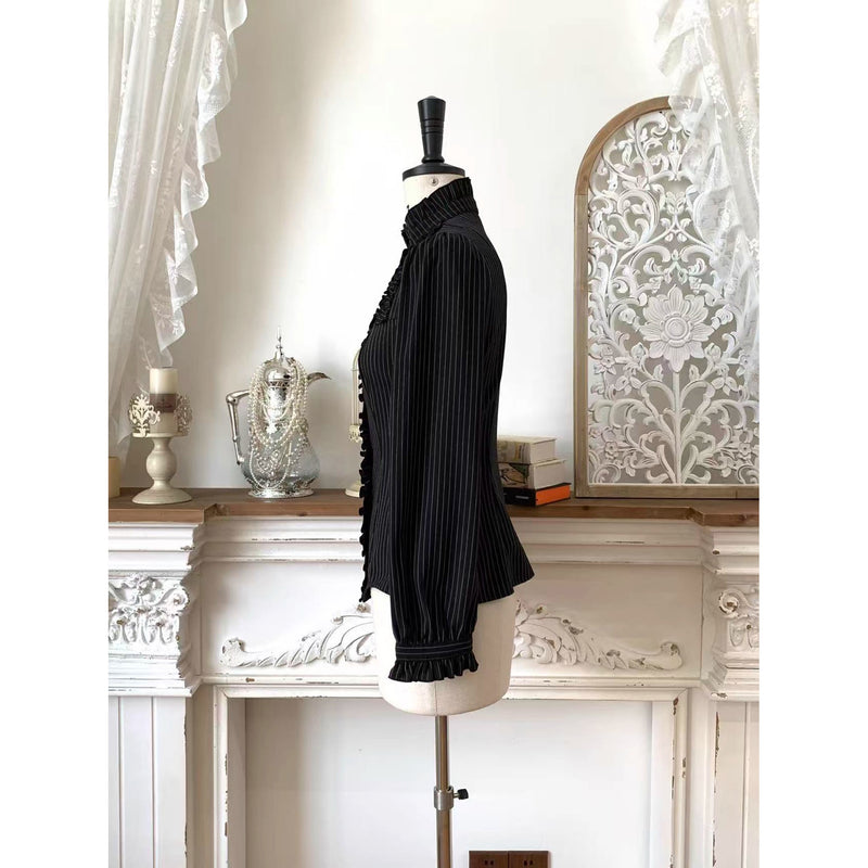 西洋令嬢の縦縞クラシカルブラウス - Black[2026年1月上旬-1月下旬発送予定]