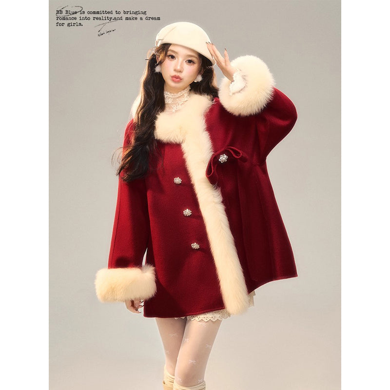 Romantic Ribbon Fur Wool Coat