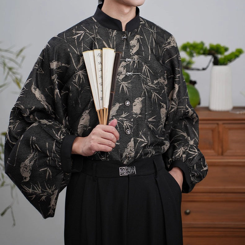 竹林の水墨画バルーンスリーブブラウス