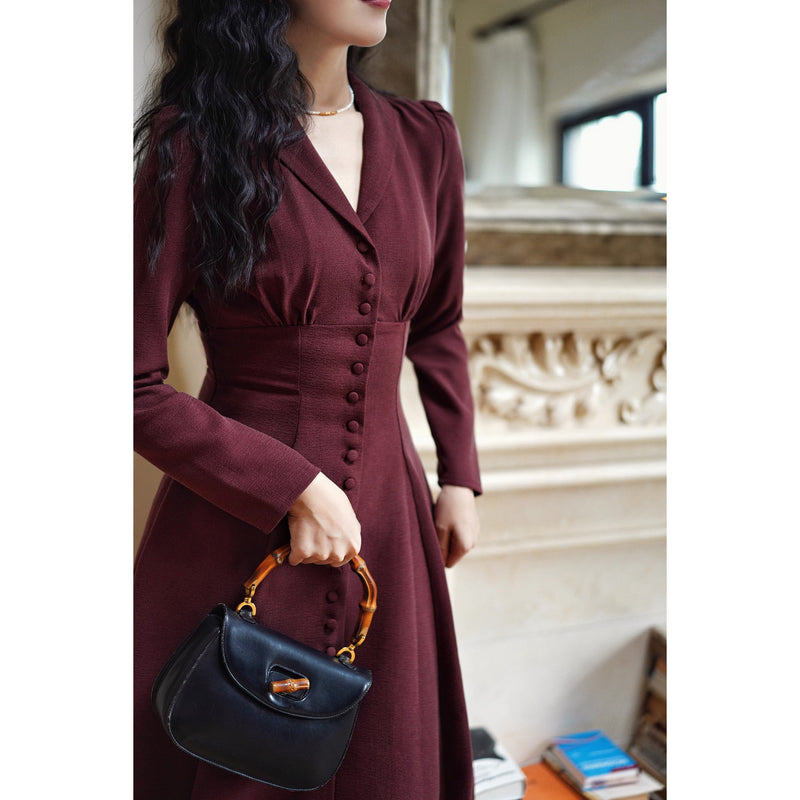 葡萄酒色の貴婦人クラシックワンピース