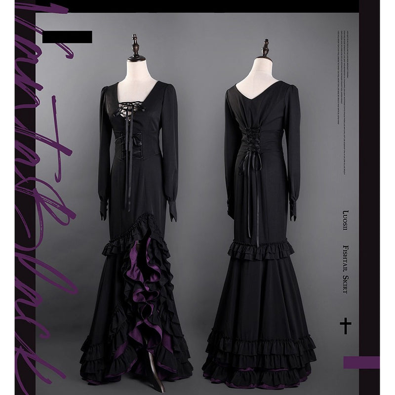 黒紫のお嬢様のフィッシュテールフリルスカート