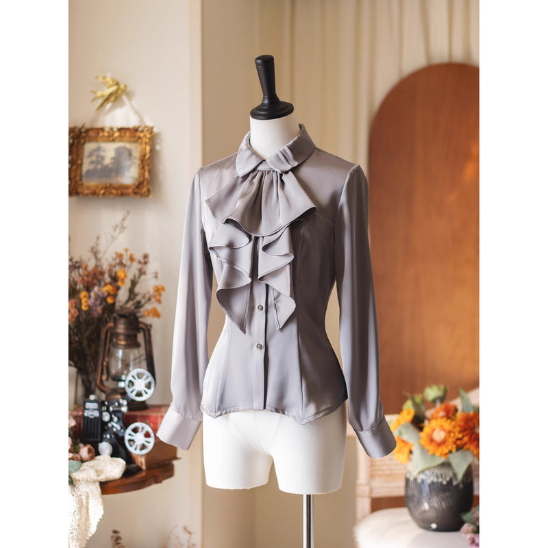 英国のお嬢様のクラシカルブラウス - Silver Gray[2025年12月中旬発送予定]