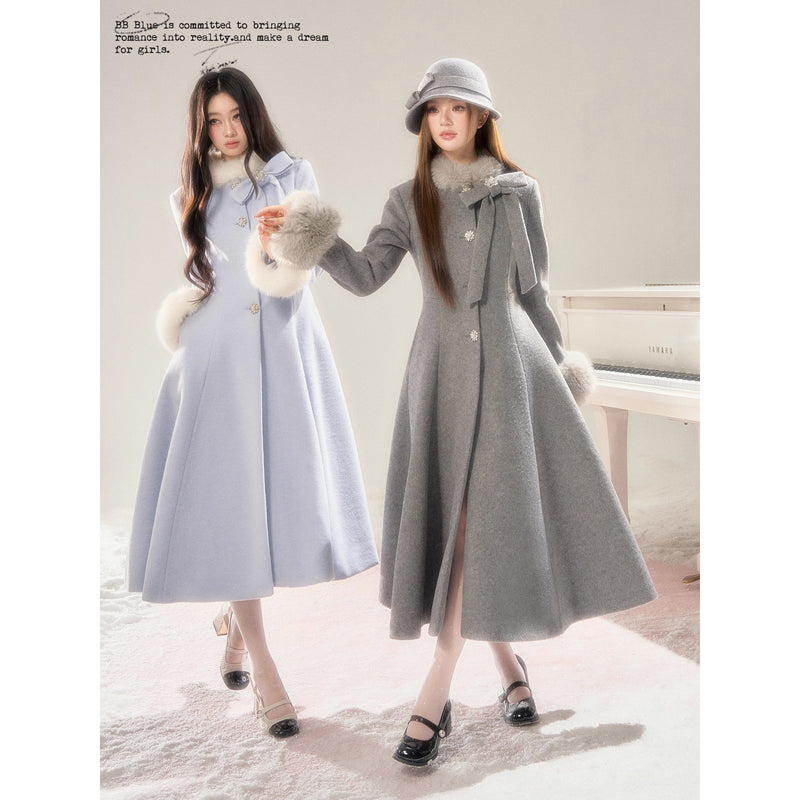 Movie Actress's Long Fur Wool Coat