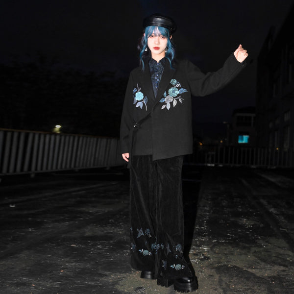 椿の花の刺繍チャイナジャケット