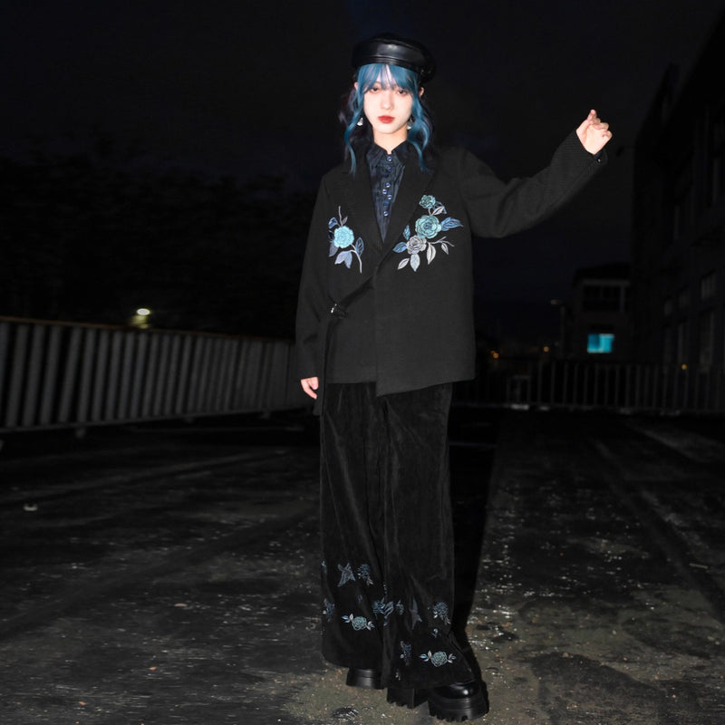 椿の花の刺繍チャイナジャケット