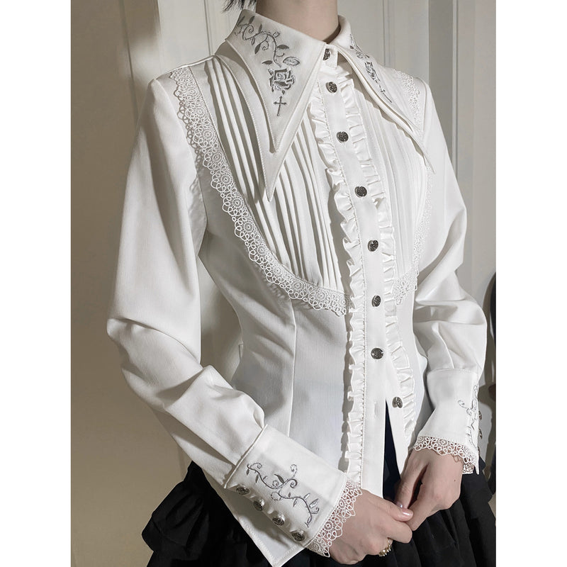 中世貴族の薔薇刺繍ブラウス - White[2025年9月中旬-10月上旬発送予定]