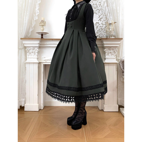 西洋令嬢の編み上げジャンパースカート - Dark Green[2026年3月上旬-3月下旬発送予定]