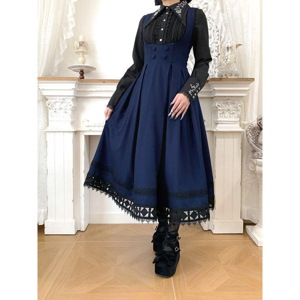 西洋令嬢の編み上げジャンパースカート - Dark Navy[2026年3月上旬-3月下旬発送予定]
