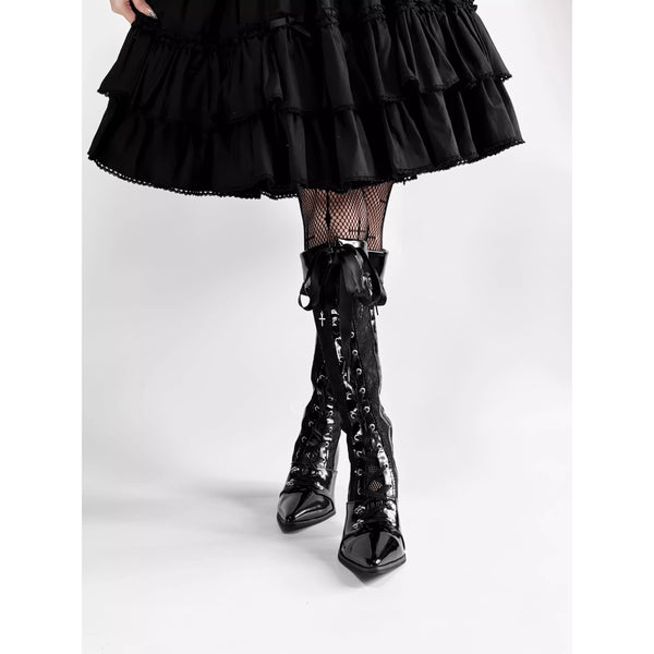 貴族令嬢の編み上げゴシックロングブーツ - Black Lace[2026年3月上旬-3月下旬発送予定]