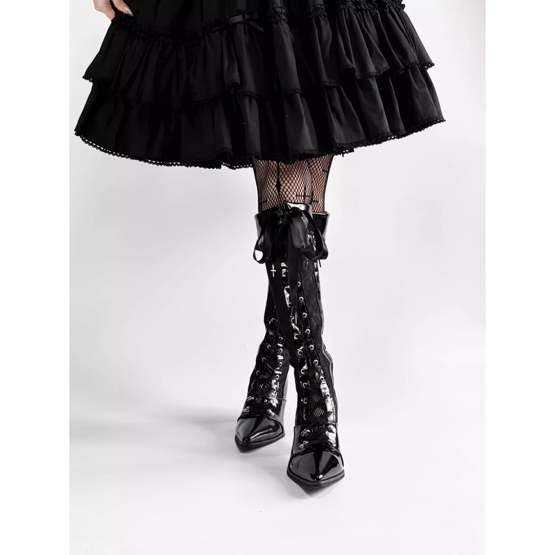 貴族令嬢の編み上げゴシックロングブーツ - Black Lace[2026年3月上旬-3月下旬発送予定]