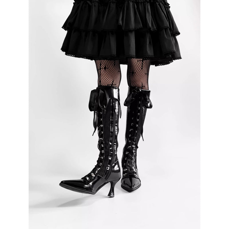 貴族令嬢の編み上げゴシックロングブーツ - Black Lace[2026年3月上旬-3月下旬発送予定]