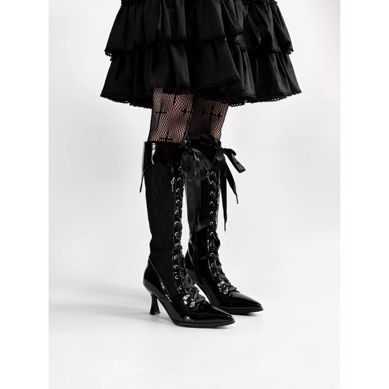 貴族令嬢の編み上げゴシックロングブーツ - Black Lace[2026年3月上旬-3月下旬発送予定]