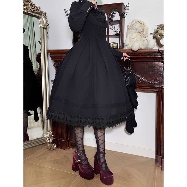 西洋令嬢の編み上げジャンパースカート - Black[2026年3月上旬-3月下旬発送予定]