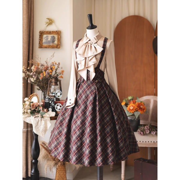 英国のお嬢様のクラシカルジャンパースカート - Burgundy Checked[2025年12月中旬発送予定]