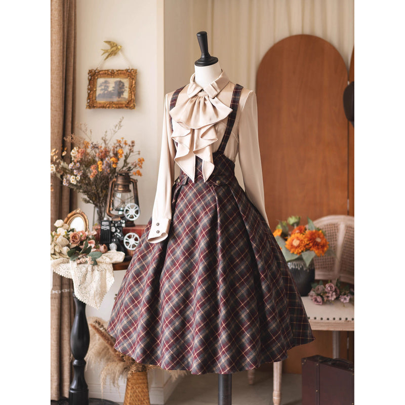 英国のお嬢様のクラシカルジャンパースカート - Burgundy Checked[2025年12月中旬発送予定]