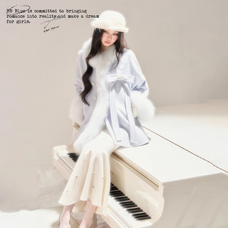 Romantic Ribbon Fur Wool Coat
