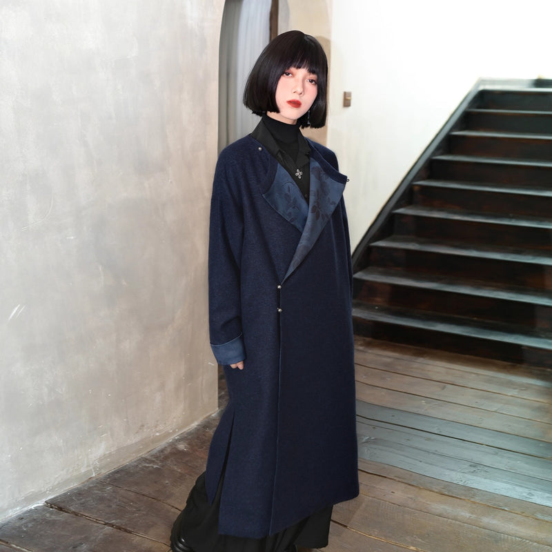 椿の花の挿絵ウールローブコート