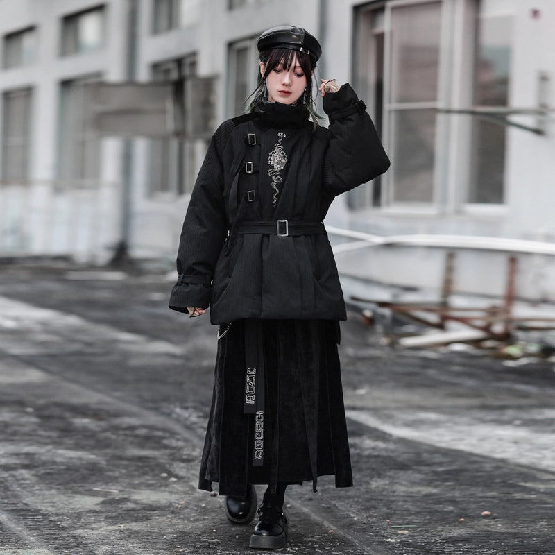 龍と牡丹の刺繍ダウンジャケット