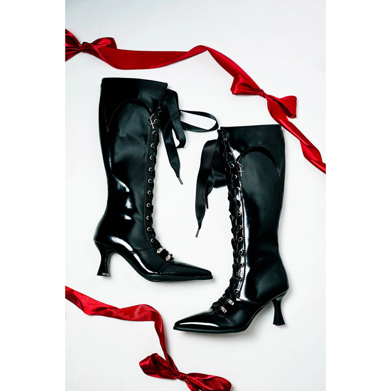 貴族令嬢の編み上げゴシックロングブーツ - Black[2026年3月上旬-3月下旬発送予定]