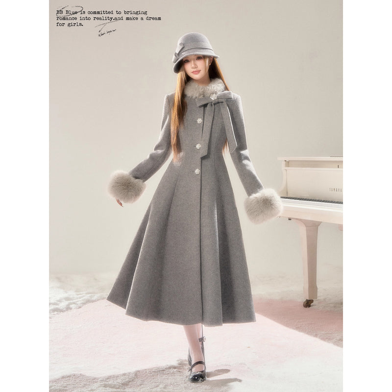 Movie Actress's Long Fur Wool Coat