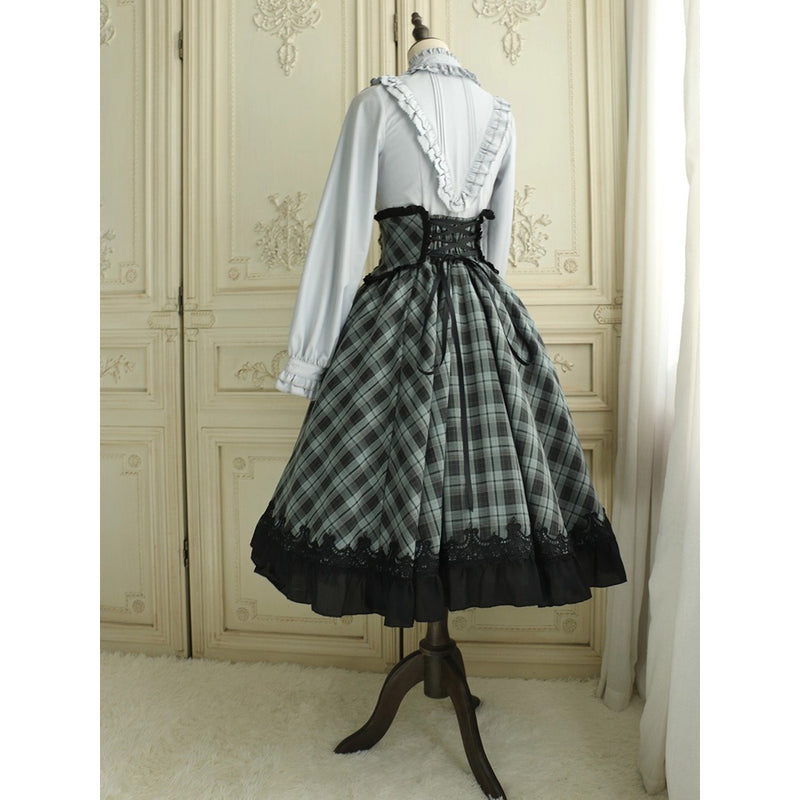 灰緑の格子柄コルセットスカート[2026年3月下旬-4月下旬発送予定]