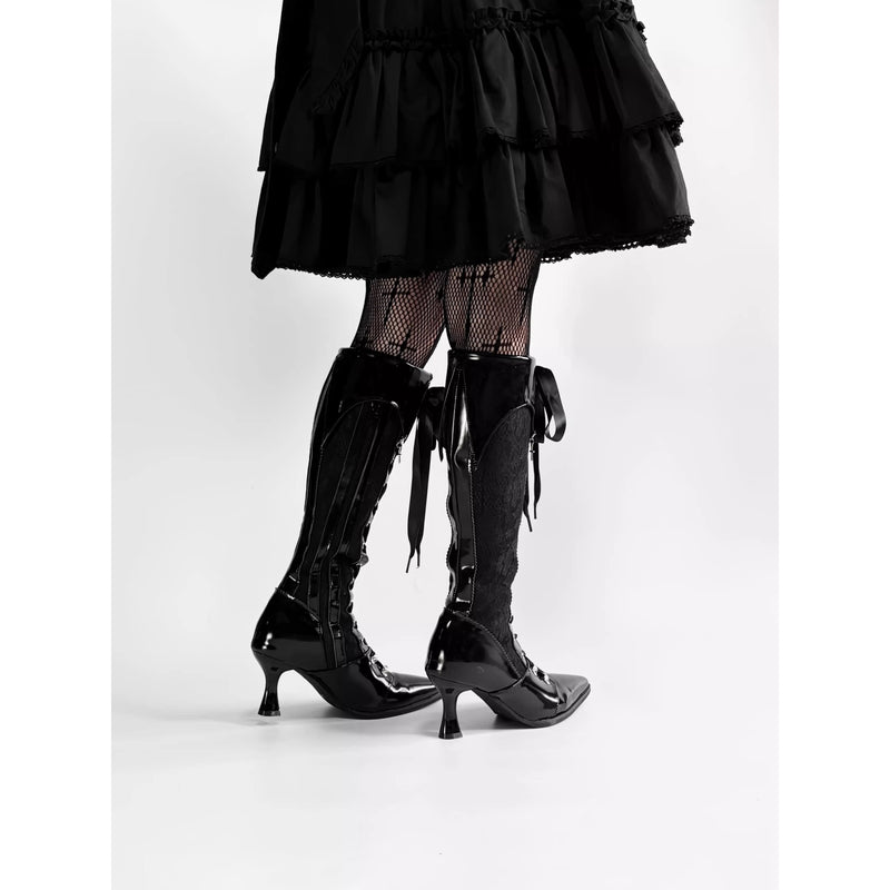 貴族令嬢の編み上げゴシックロングブーツ - Black Lace[2026年3月上旬-3月下旬発送予定]