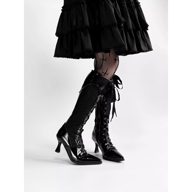 貴族令嬢の編み上げゴシックロングブーツ - Black Lace[2026年3月上旬-3月下旬発送予定]
