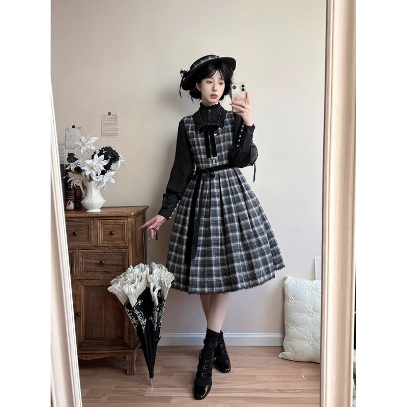 伯爵令嬢のジャンパースカートとケープ - Black Check[2026年2月上旬-3月下旬発送予定]