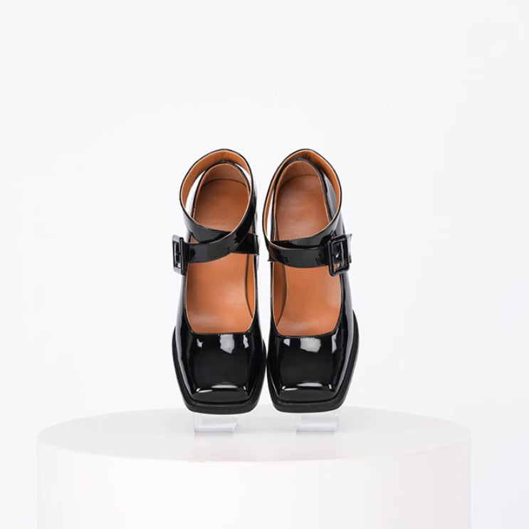 Cross Strap Square Toe Mary Jane Pumps[2025年6月中旬-7月中旬発送予定]