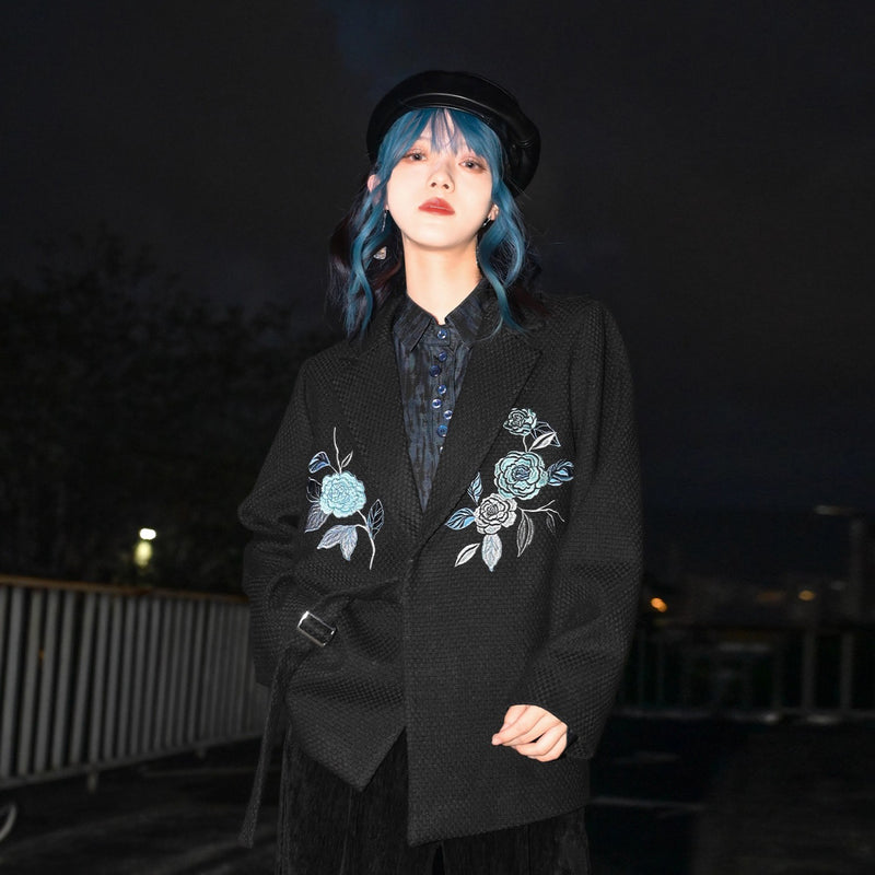 椿の花の刺繍チャイナジャケット