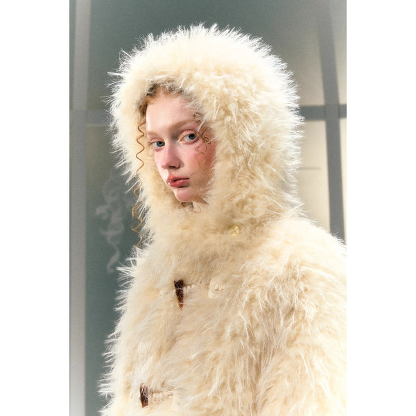 Milky Yellow Hooded Fur Coat