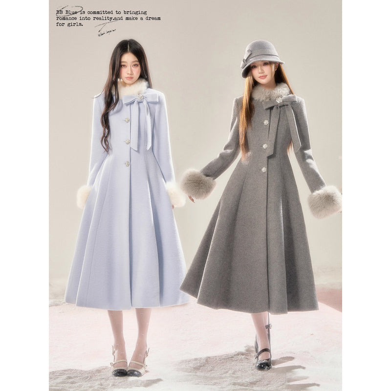 Movie Actress's Long Fur Wool Coat