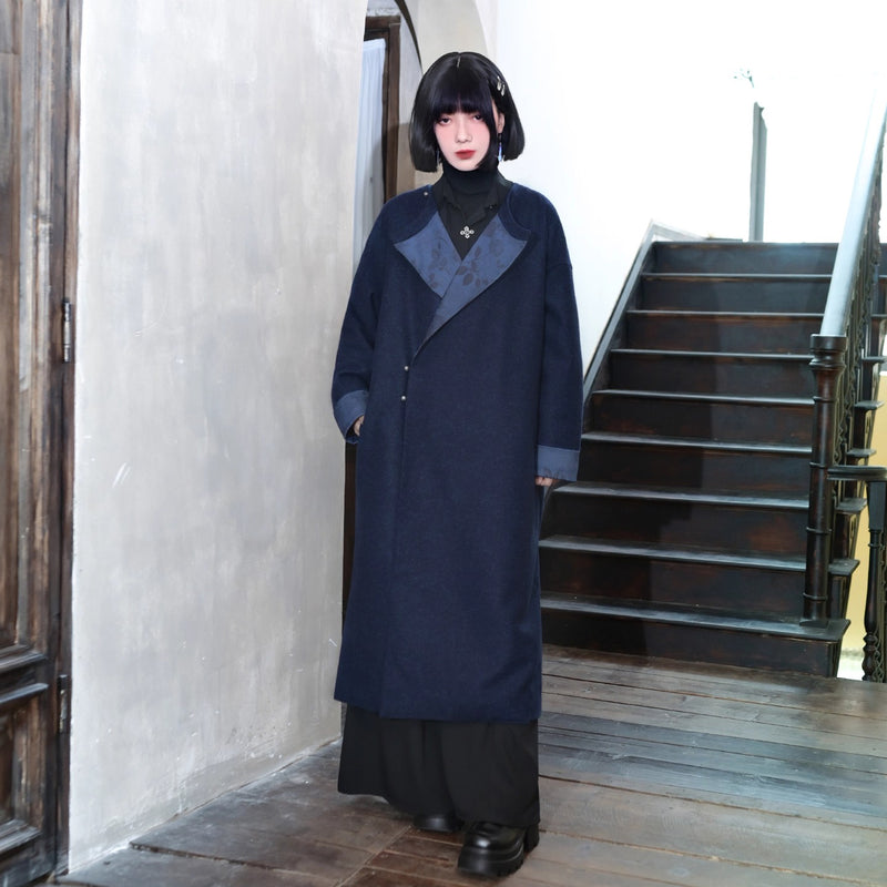 椿の花の挿絵ウールローブコート