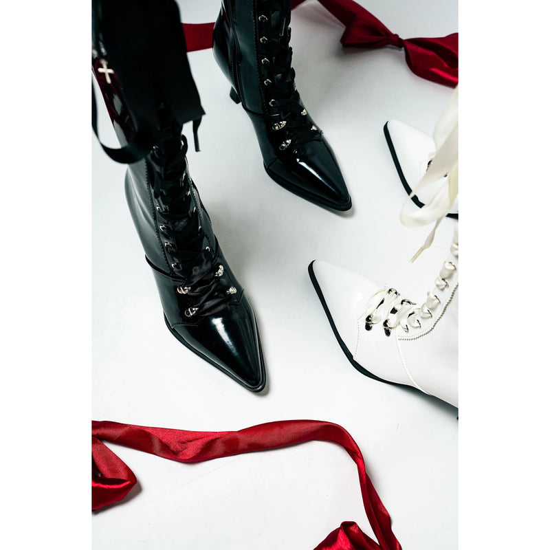 貴族令嬢の編み上げゴシックロングブーツ - Black[2026年3月上旬-3月下旬発送予定]