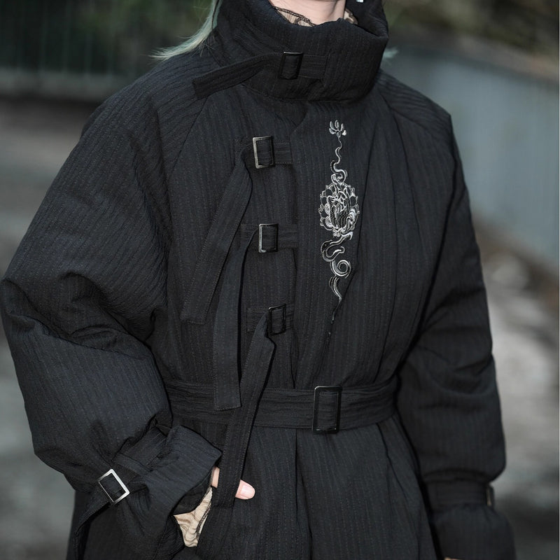 龍と牡丹の刺繍ダウンジャケット