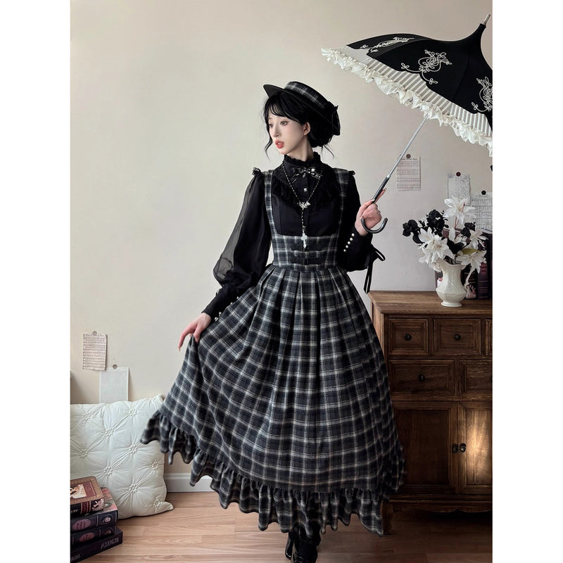 伯爵令嬢のジャンパースカートとケープ - Black Check[2026年2月上旬-3月下旬発送予定]