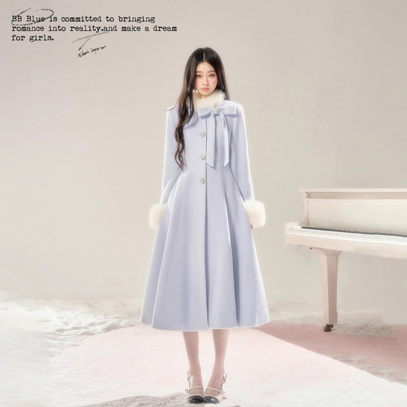 Movie Actress's Long Fur Wool Coat