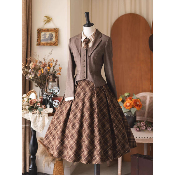 英国のお嬢様のクラシカルショートジャケット - Brown[2025年12月中旬発送予定]