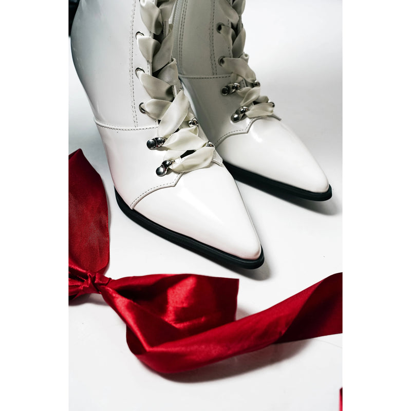 貴族令嬢の編み上げゴシックロングブーツ - White[2026年3月上旬-3月下旬発送予定]