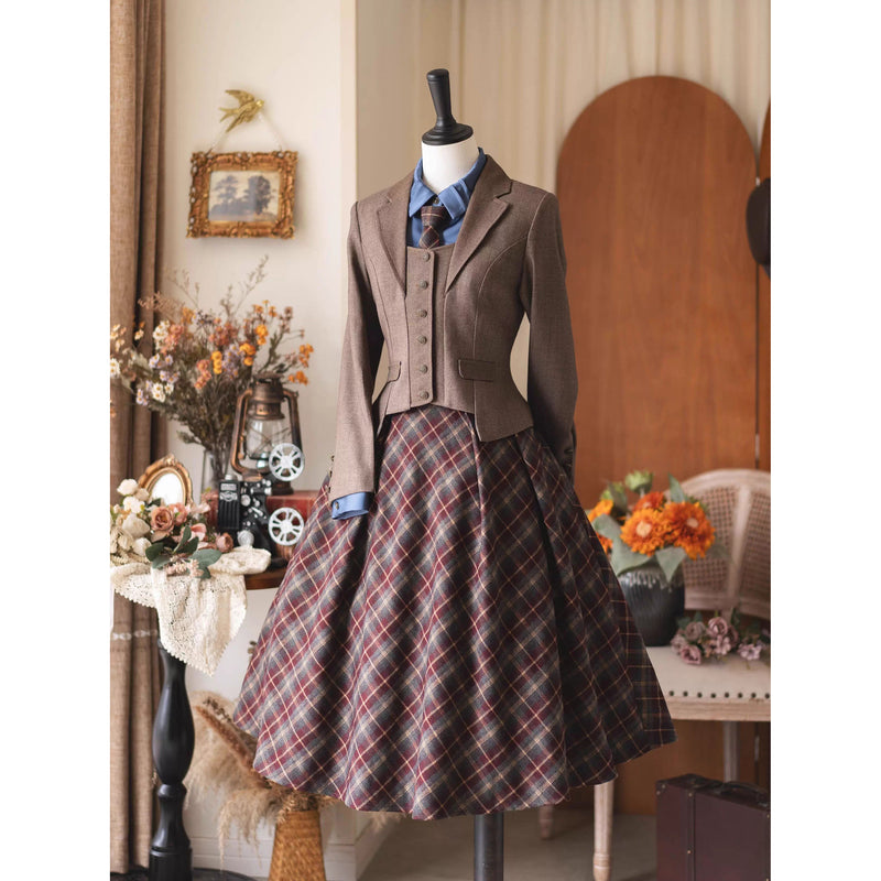 英国のお嬢様のクラシカルショートジャケット - Brown[2025年12月中旬発送予定]