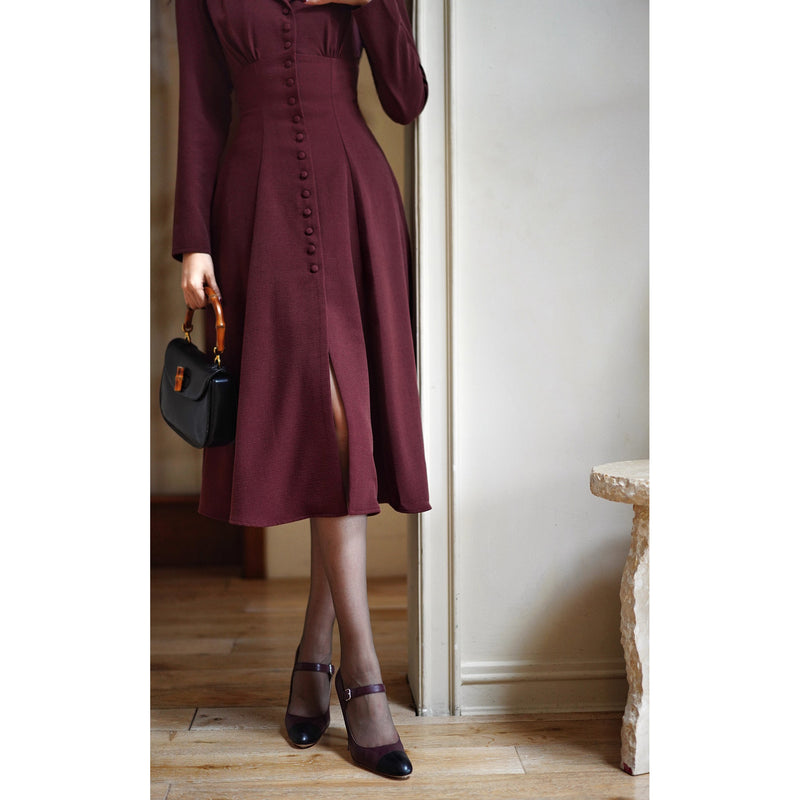 葡萄酒色の貴婦人クラシックワンピース