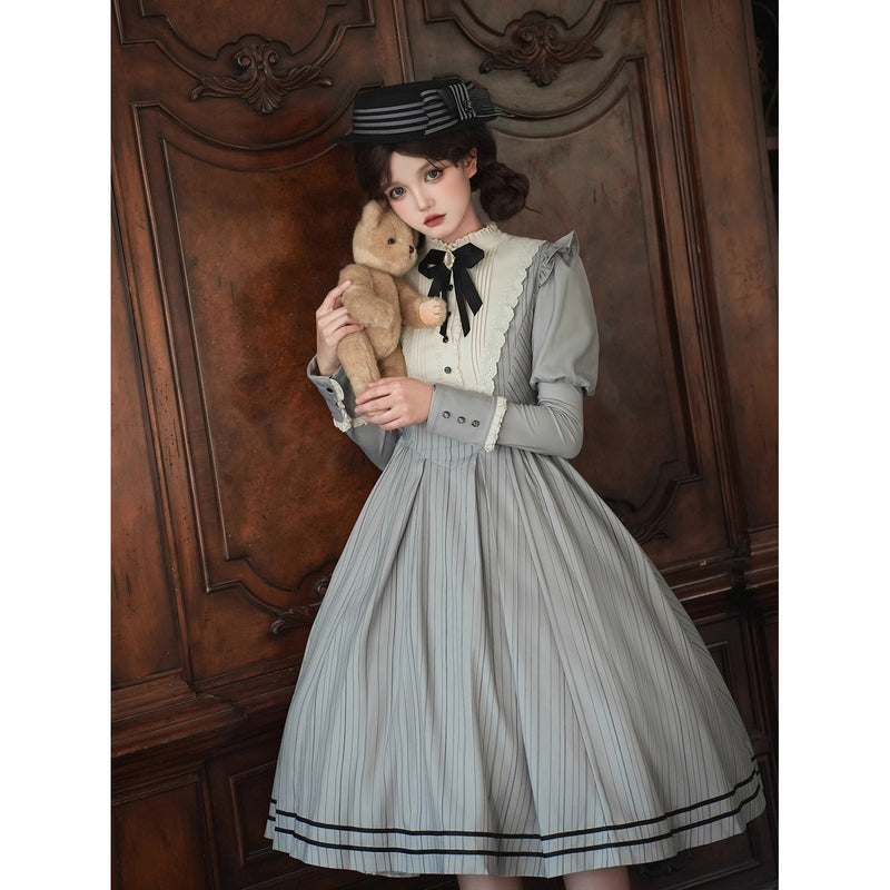 霧の都のお嬢様のクラシカルワンピース - Light Gray[2025年10月上旬-10月下旬発送予定]
