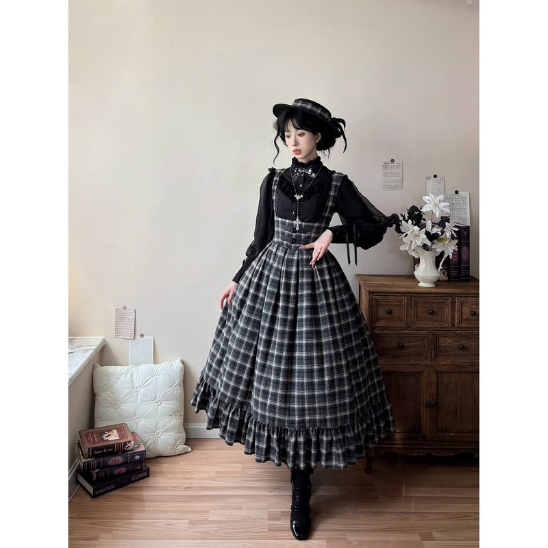 伯爵令嬢のジャンパースカートとケープ - Black Check[2026年2月上旬-3月下旬発送予定]