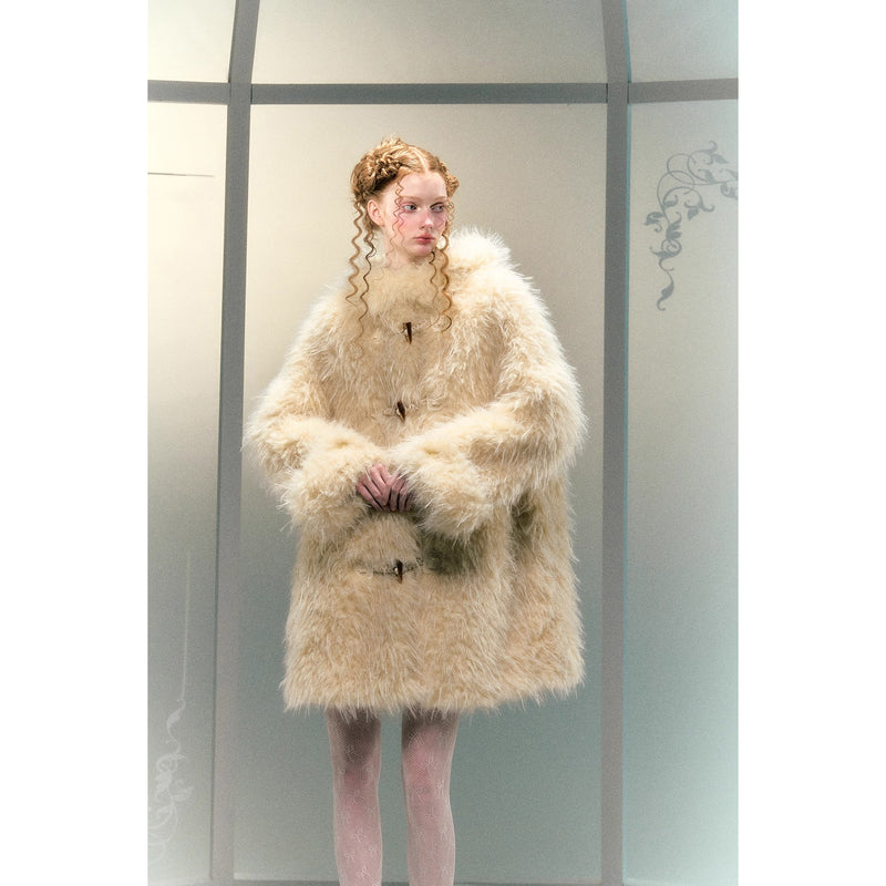 Milky Yellow Hooded Fur Coat