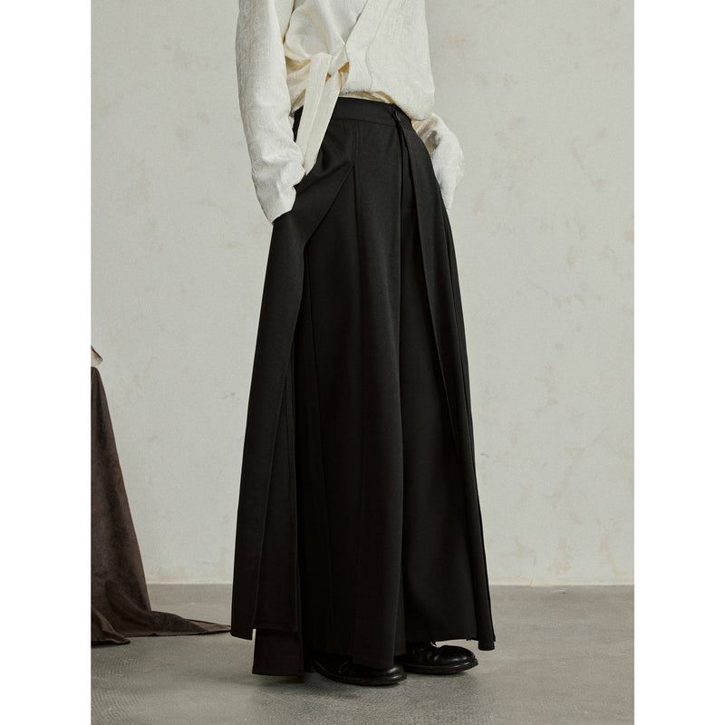 Black Draped Layered Wide Pants