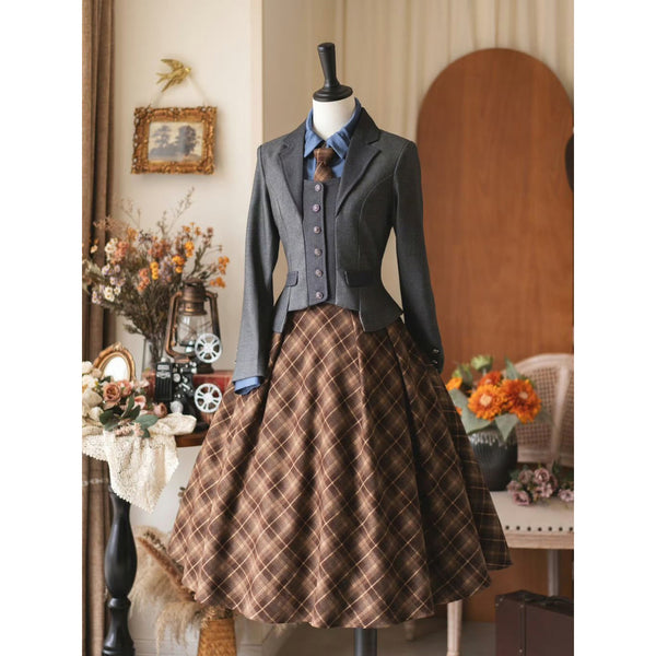 英国のお嬢様のクラシカルショートジャケット - Dark Gray[2025年12月中旬発送予定]