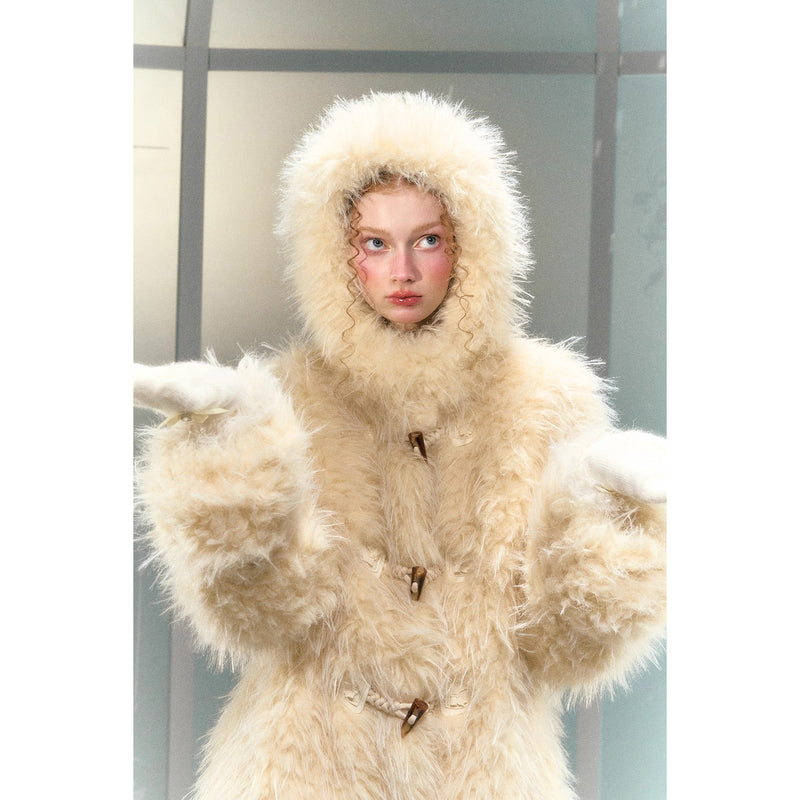 Milky Yellow Hooded Fur Coat