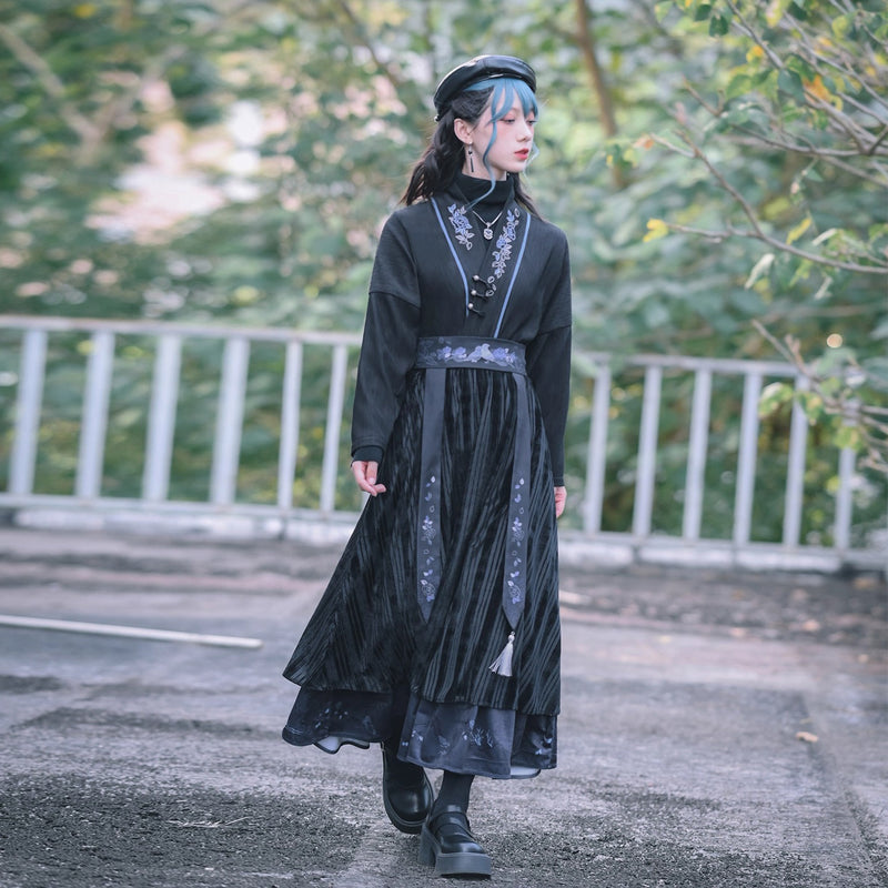 椿の花と鶯の挿絵ベルトスカート