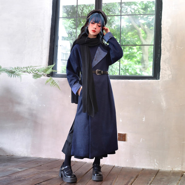 椿の花の挿絵ウールローブコート